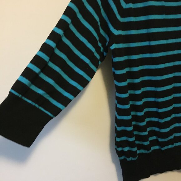 Vintage Y2K Striped Turquoise and Black Crewneck Sweater - Picture 6 of 15